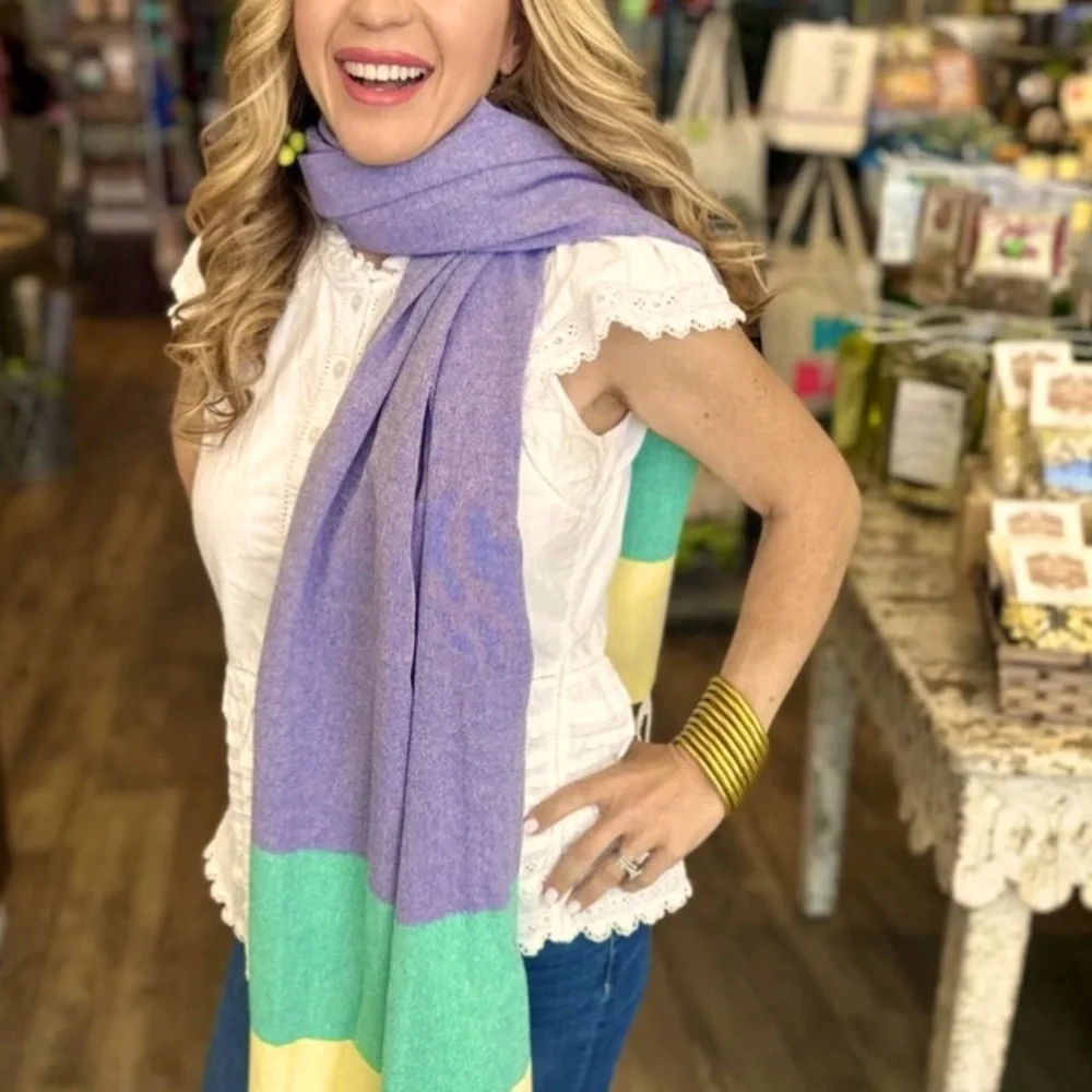 Mardi Gras Color Block Wrap Scarf Loom Weave FLiPSiDE Fleurty Girl NEW Orleans